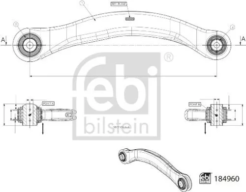 1x Control/Trailing Arm, wheel suspension