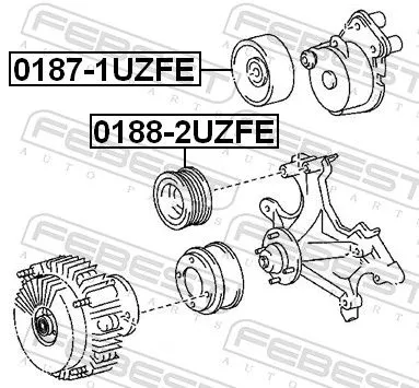 FEBEST Tensioner Pulley, V-ribbed belt (0187-1UZFE)