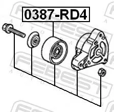 FEBEST Tensioner Pulley, V-ribbed belt (0387-RD4)