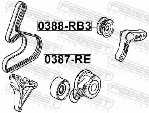 FEBEST Tensioner Pulley, V-ribbed belt (0387-RE)