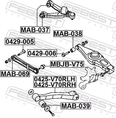 FEBEST Control/Trailing Arm, wheel suspension (0425-V70RLH)
