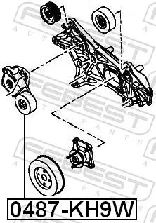 FEBEST Tensioner Pulley, V-ribbed belt (0487-KH9W)