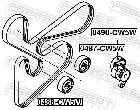 FEBEST Belt Tensioner, V-ribbed belt (0490-CW5W)