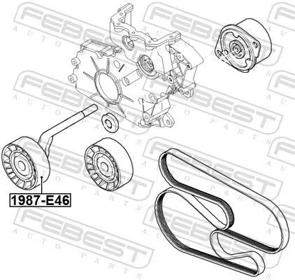 FEBEST Tensioner Pulley, V-ribbed belt (1987-E46)