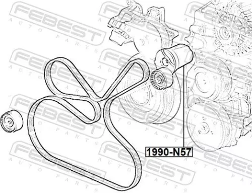 FEBEST Belt Tensioner, V-ribbed belt (1990-N57)