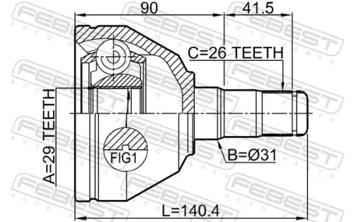 FEBEST Joint Kit, drive shaft (2711-XC90WDLH)
