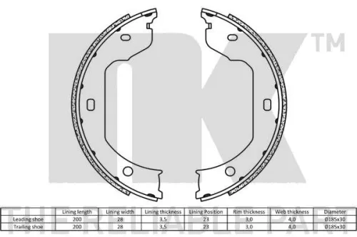 NK Brake Shoe Set, parking brake (2715695)