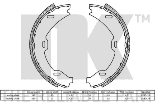 NK Brake Shoe Set, parking brake (2733714)
