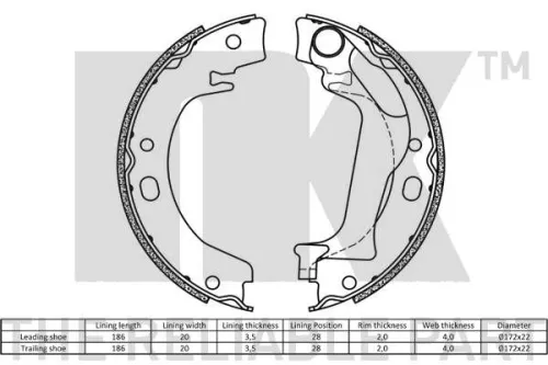 NK Brake Shoe Set, parking brake (2745748)