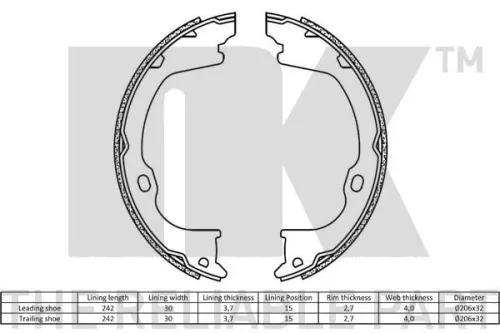 NK Brake Shoe Set, parking brake (2793818)