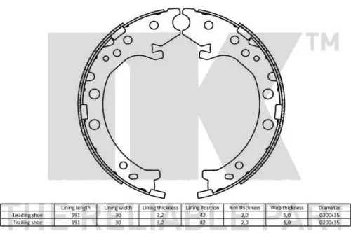 NK Brake Shoe Set, parking brake (2726803)