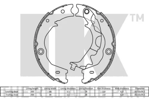 NK Brake Shoe Set, parking brake (2735807)