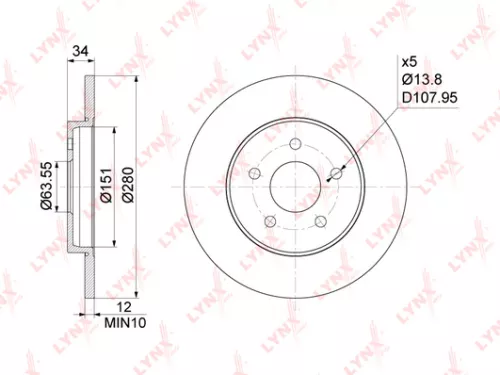 LYNXAUTO Brake disc, rear (280x12) (BN-1019)