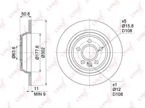 LYNXAUTO Brake disc, rear (302x11) (BN-1022)