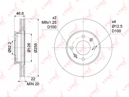 LYNXAUTO Brake disc, front (256x22) (BN-1058)