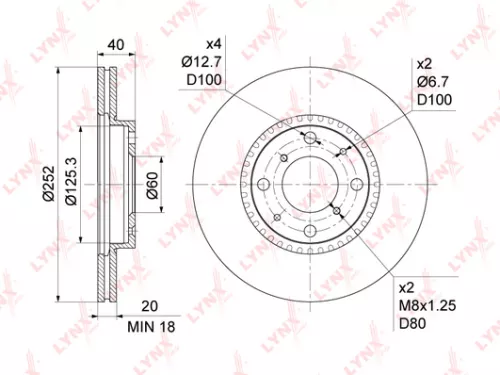 LYNXAUTO Brake disc, front (252x20) (BN-1132)